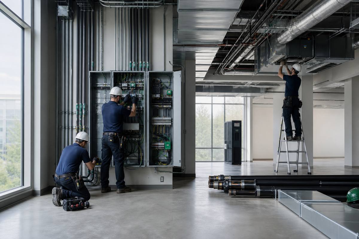 Tecnici al lavoro su impianti tecnologici